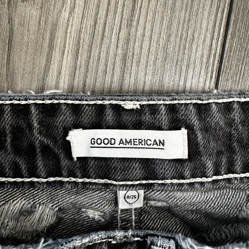 Good American Black Distressed Jean Shorts - Picture 3 of 4